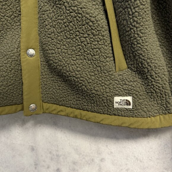 The North Face Deep Pile Fleece Jacket Mens Small Green Snap - Picture 4 of 9